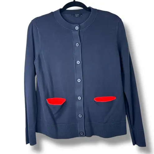 COS Modern Knit Cotton Color-Block Front Pockets Straight Fit Ribbed Cardigan