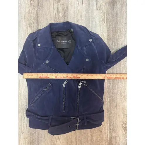 Bagatelle NYC Suede 100% Leather Moto Jacket Full Zip Blue Women's Size Small
