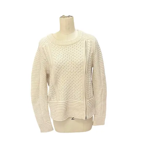 Veronica Beard Cream Wool Cable Knit Asymmetrical Zip Sweater Womens - Image 4