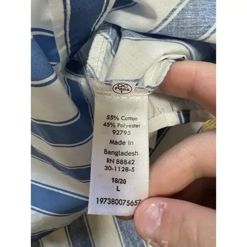 Woman Within Womens Blue White Striped Print Button Up Shirt Size Large Office