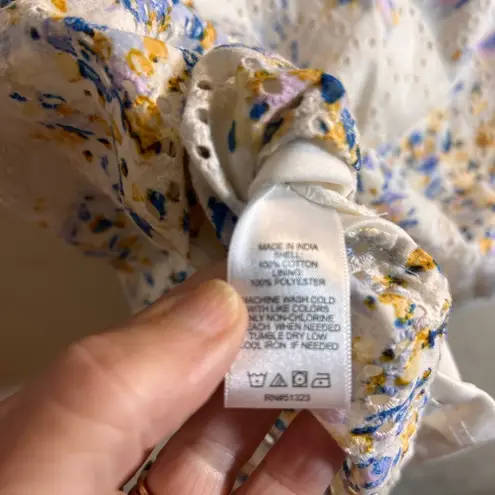 CeCe Cream Ruffled 3/4 Sleeve Blouse eyelet lined colorful floral summer casual