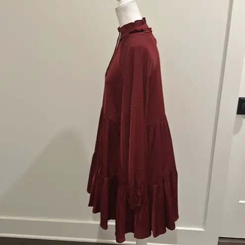 Glam NWT Burgundy Satin Babydoll Dress With Pockets Sz L