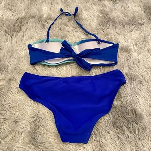 Women’s 2 Piece Halter Push Up Twist Detail Bikini Blue NWT Size L