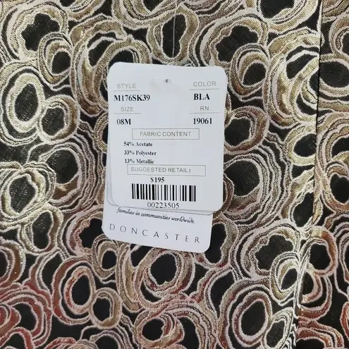 Doncaster Black & Gold Metallic Dressy Circle Skirt Size 8 NWT