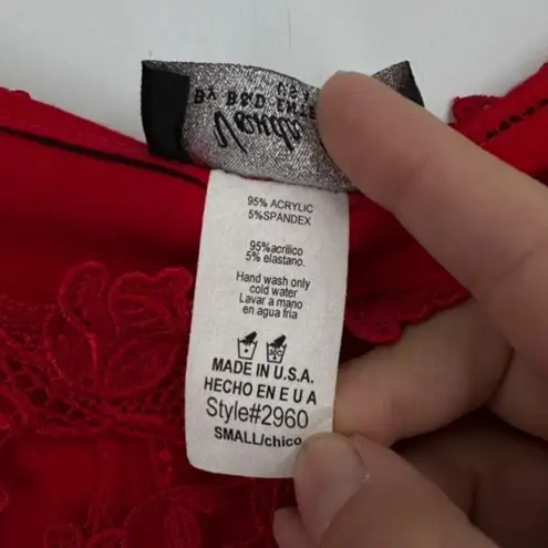 Vintage 90s Vonda D's Women's Embroidered Lace Overlay Fringe Crop Top Red Small