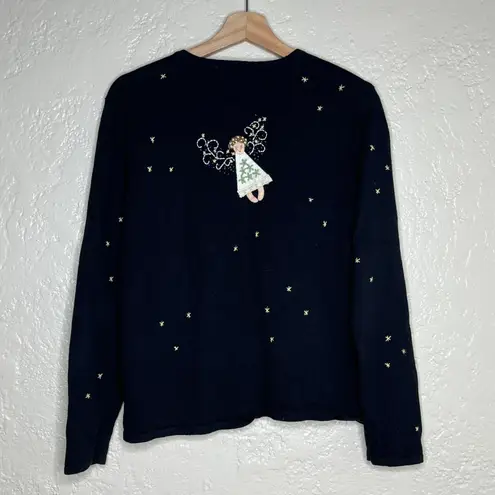 Carroll Reed Women's Black Angel Embroidered Button Cardigan Sweater Large