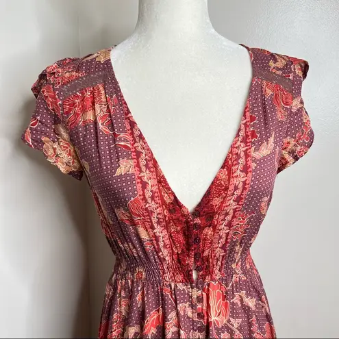 Jaase Long Maxi Boho Floral Print Dress Size XS Button front Rayon Cottagecore