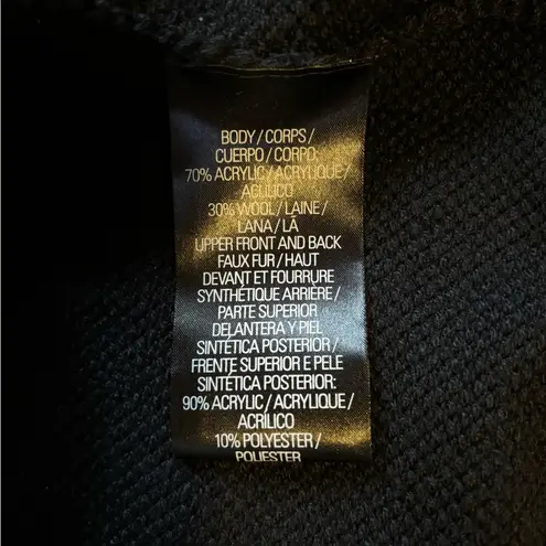 T Tahari faux fur belted cardigan black wool blend large