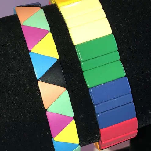 Colorful Boho Retro Geometric Metal Stretch Bracelets Red