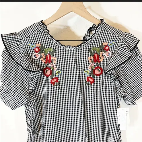 Abound  Gingham Embroidered Ruffles Top