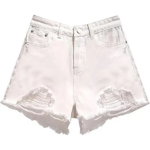 NWT ~ White Denim Jean Frayed Raw Edge CutOff Shorts ~ Women's Size SMALL