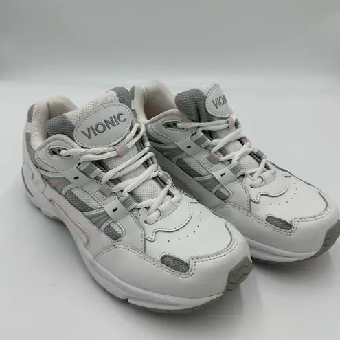 Vionic White and Gray Athletic Shoes with Pink Highlights