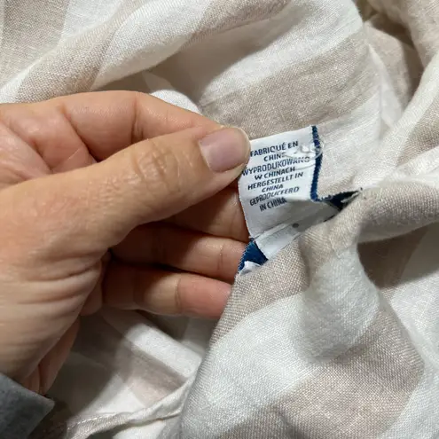 Antibes Blanc Women’s Tan White Linen Roll Tab Sleeve Popover Tunic Top 2X