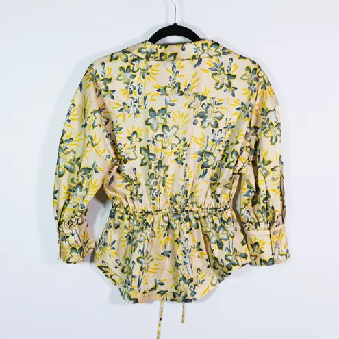 NEW Cinq A Sept Raelynn Satin Floral Flower Print Pattern Ruched Blouse Pomelo - Image 4