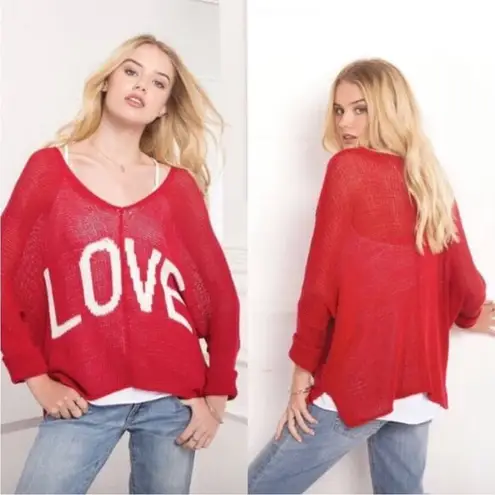 Wooden Ships  Red Love Oversized Crop Knit Sweater  Sz XS/S