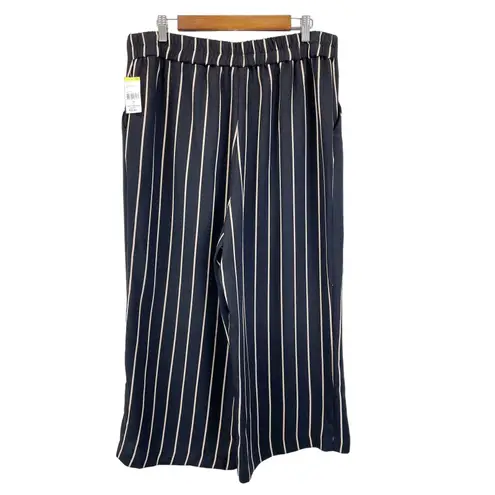 NEW Simply Emma Plus Size Gaucho Wide Leg Crop Pants Black Taupe Stripe Belted