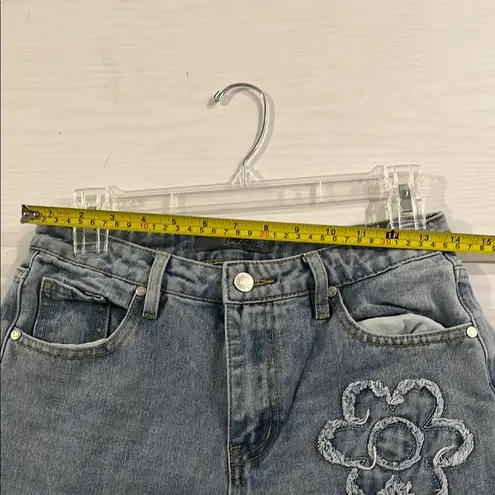 Cali 1850 A022 Blue Flare Wide Leg Jeans with Embroidered Details