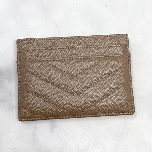 Saint Laurent YSL Monogram Logo Quilted Grained Leather Card Holder Taupe Gold - Image 5