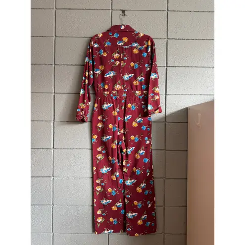 Warm NY Rosie Burgundy Floral Boiler Suit size S Red
