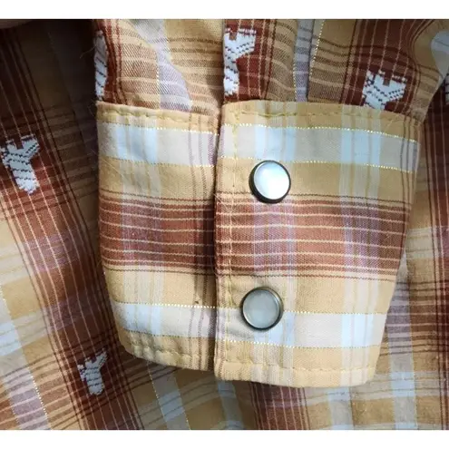 Western Plaid Shirt Long Sleeve Snap Button Cowboy Rodeo Style Size XL Brown