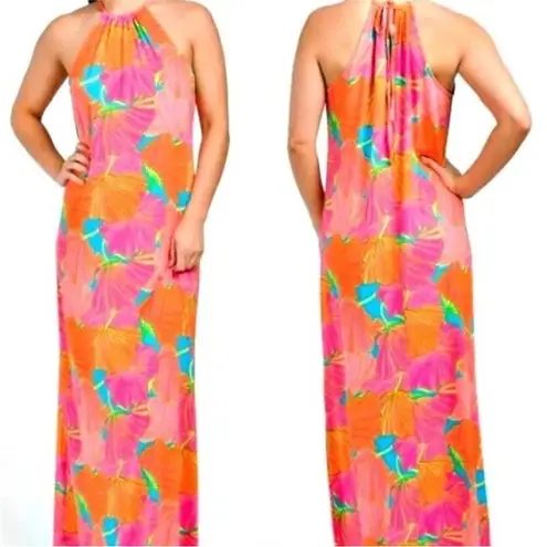 Trina Turk NWT  Milan Gingko floral halter maxi dress pink blue orange size XL