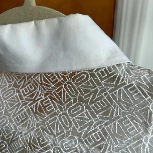 KENZO WHITE SHEER LOGO SHORT SLEEVE BUTTON FRONT BLOUSE Size XS