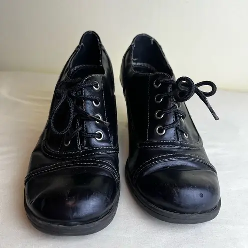 Mudd Vintage Y2K Black Oxford Chunky Heels Faux Leather Lace Up Boho Goth 6.5