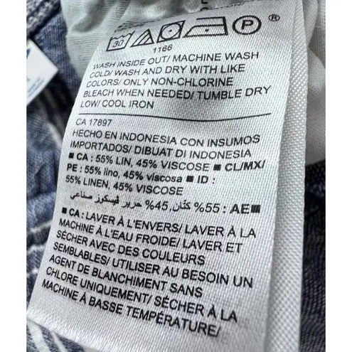 Old Navy  Pants Womens L White Blue Striped Linen Blend Wide Leg Pull On Coastal