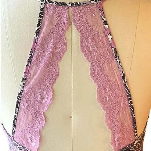 GILLIGAN & OMALLEY Pink & Brown Floral Chemise Nightgown Open Lace Back ~ M Size M