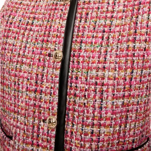 English Factory Tweed Blazer XS Boxy Boucle Faux Leather Trim Clueless $210