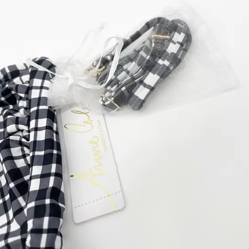 Anne cole Bandeau Shirred Keyhole One Piece Swimsuit Black White Gingham 16 NEW