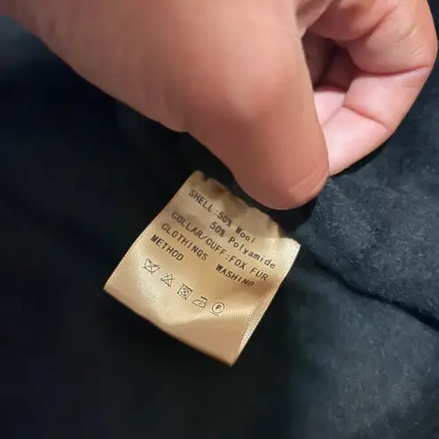 Fox Fur Winter Trench Coat Wool Jacket Parka Bomber Fall Jacket Warm Cardigan Black Size M