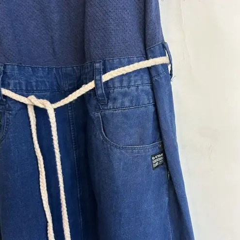 G-Star Womans Size Small Denim Maxi Dress High Low Rope Belt Waist