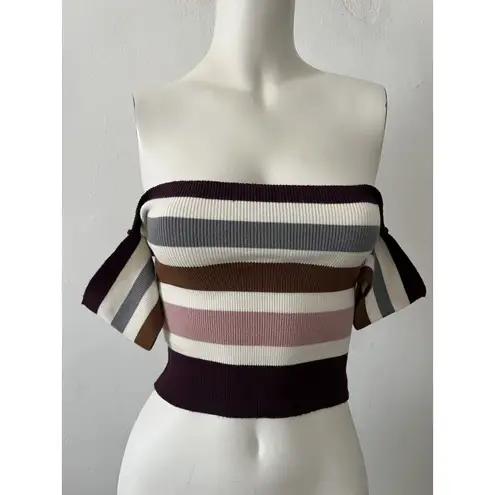 Umbranded Knit Boho Stripe Brown White Pink On Off The Shoulder Mod Top XS Size XXS