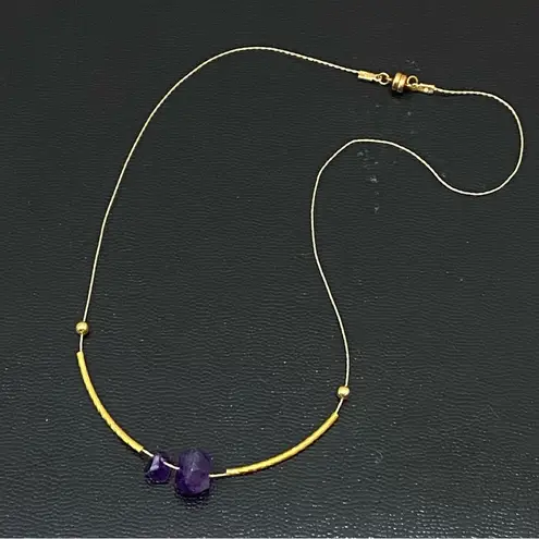 Amethyst Natural Raw Pendant Magnetic Clasp Gold-tone Skinny Chain Necklace