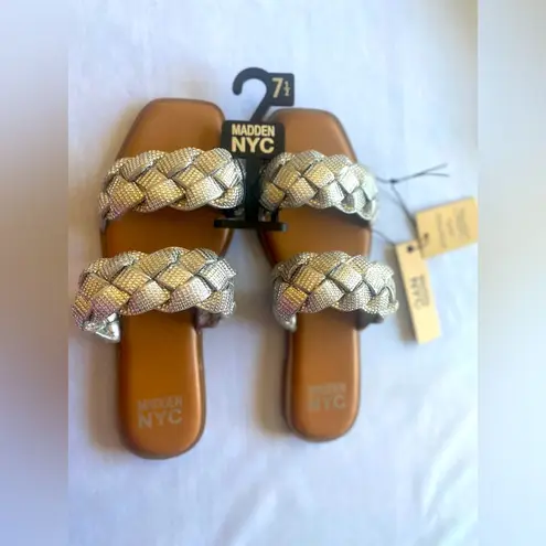 MADDEN NYC Two Band Braid Silver Rhinestone Comfort Foam Insole Sandals Size 7.5