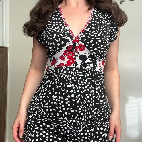 Susan Lawrence Vtg S Made in USA Black Red Floral Babydoll Tunic Blouse Y2K 90s Fairy Grunge