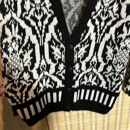 Jamie Scott Vintage 1990s Y2K Black White William Morris Pattern Cardigan Small