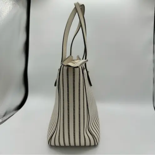 Henri Bendel West 57th Striped Domed Satchel Ivory Grey Stripe Gold Hardware