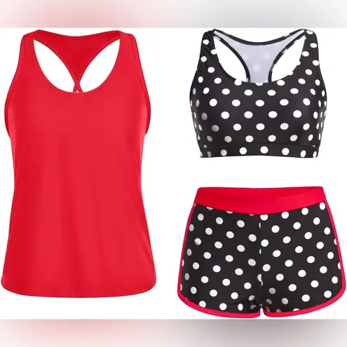 Yonique 3 Piece Athletic Swim Tank Tops Sports Bra and Boyshorts Bathing Suits Red Size XL