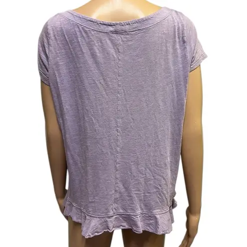 Susina Purple Cotton Modal Peplum Ruffle Hem Short Sleeve Tee Shirt Top Womens S