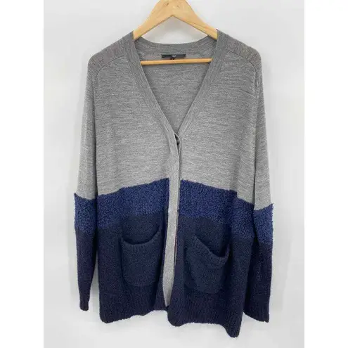 Tibi Cardigan Sweater Womens Small Gray Blue Fuzzy Knit Pockets Button Front - Image 3