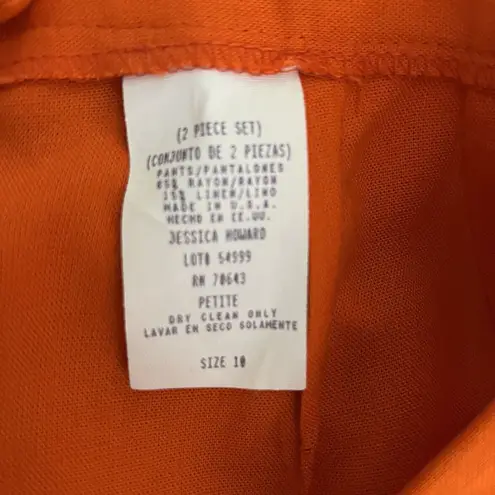 Jessica Howard Pants Womens 8 Petite Orange Linen Blend Relaxed Trouser Vintage