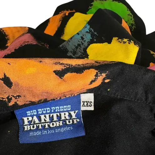 BIG BUD Pantry Button Up Blouse, Rainbow Paint Stroke, XXS Black