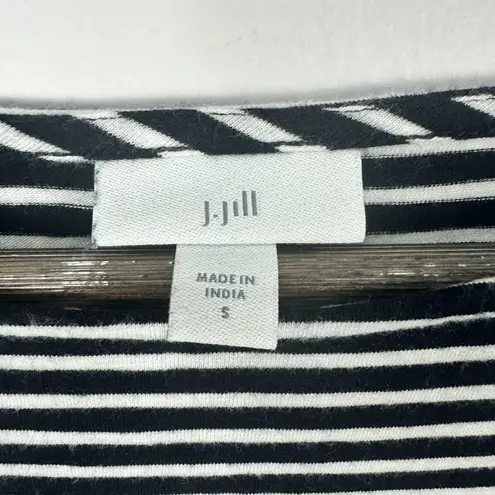 J Jill Dress Womens Small Navy White Striped Bell Sleeve‎ Embroidered Preppy Blue
