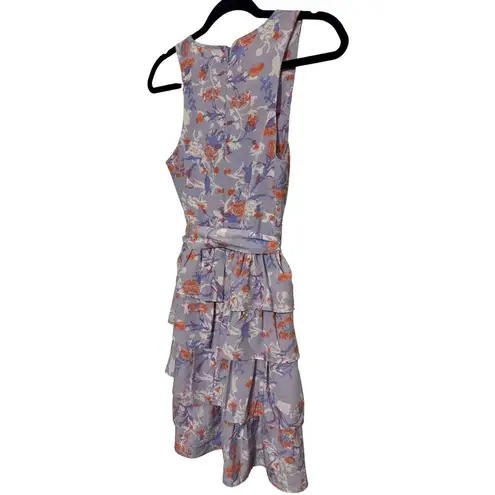 Likely Rana Tiered Ruffle Mini Dress Purple Floral Print Sleeveless Belted Sz 6