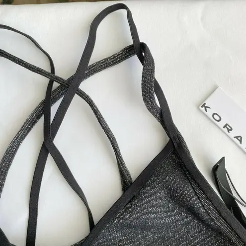 Koral Wire Glow Black Glitter Strappy Sports Bra Women's Size Small S