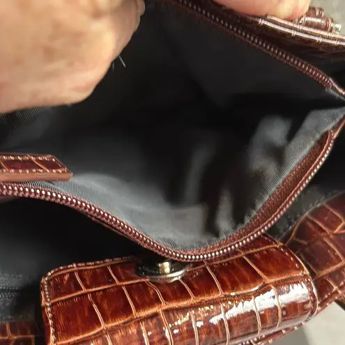 Bisou Bisou Brown Textured Shoulder Bag with Metallic Accents