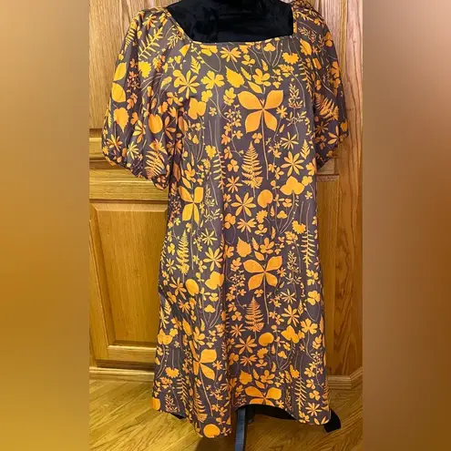 Porridge x Anthropologie Square Neck Puff Sleeve Cotton Poplin Babydoll Dress XS Orange