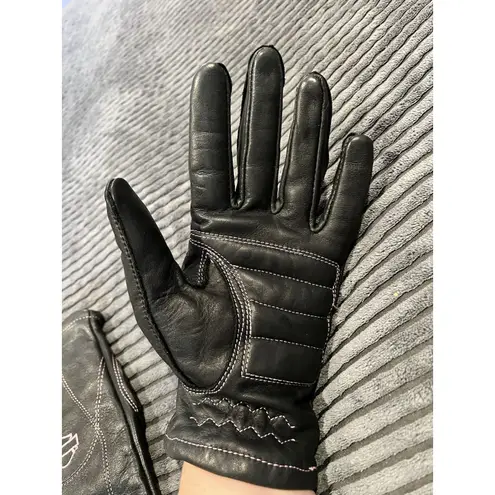 Harley Davidson women’s leather gloves black pink logo riding gear M